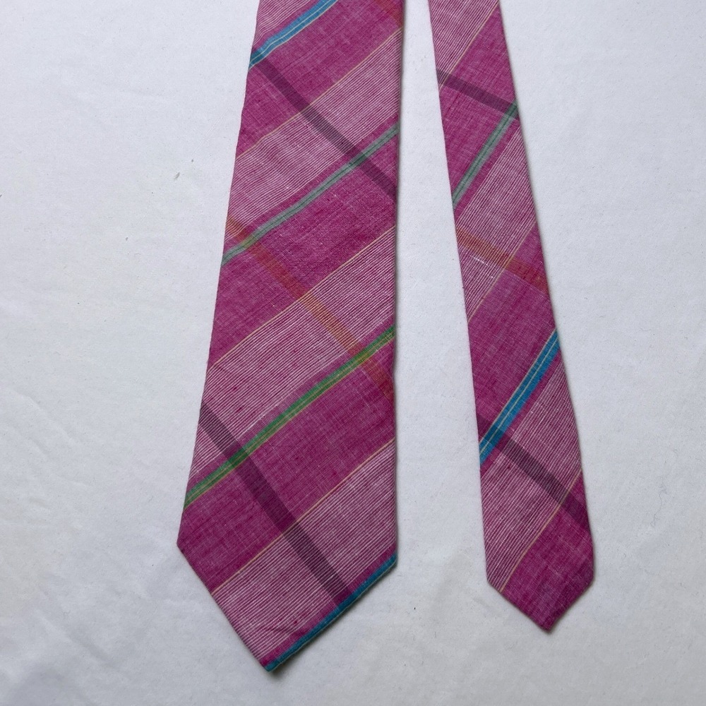 Colours by Alexander Julian Mens Plaid Textured Classic Necktie Magenta Pink